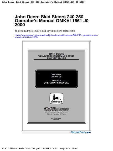 john deere skid steer 240 cab|240 skid steer service manual.